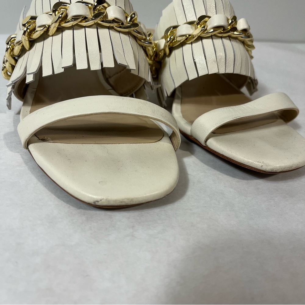 Karl Lagerfeld Athens Sandals Fringe Gold Chain Ivory Size 6.5 - Picture 3 of 8
